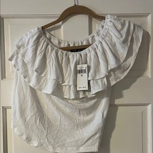 Ralph Lauren White Ruffle Off-Shoulder Tunic Top